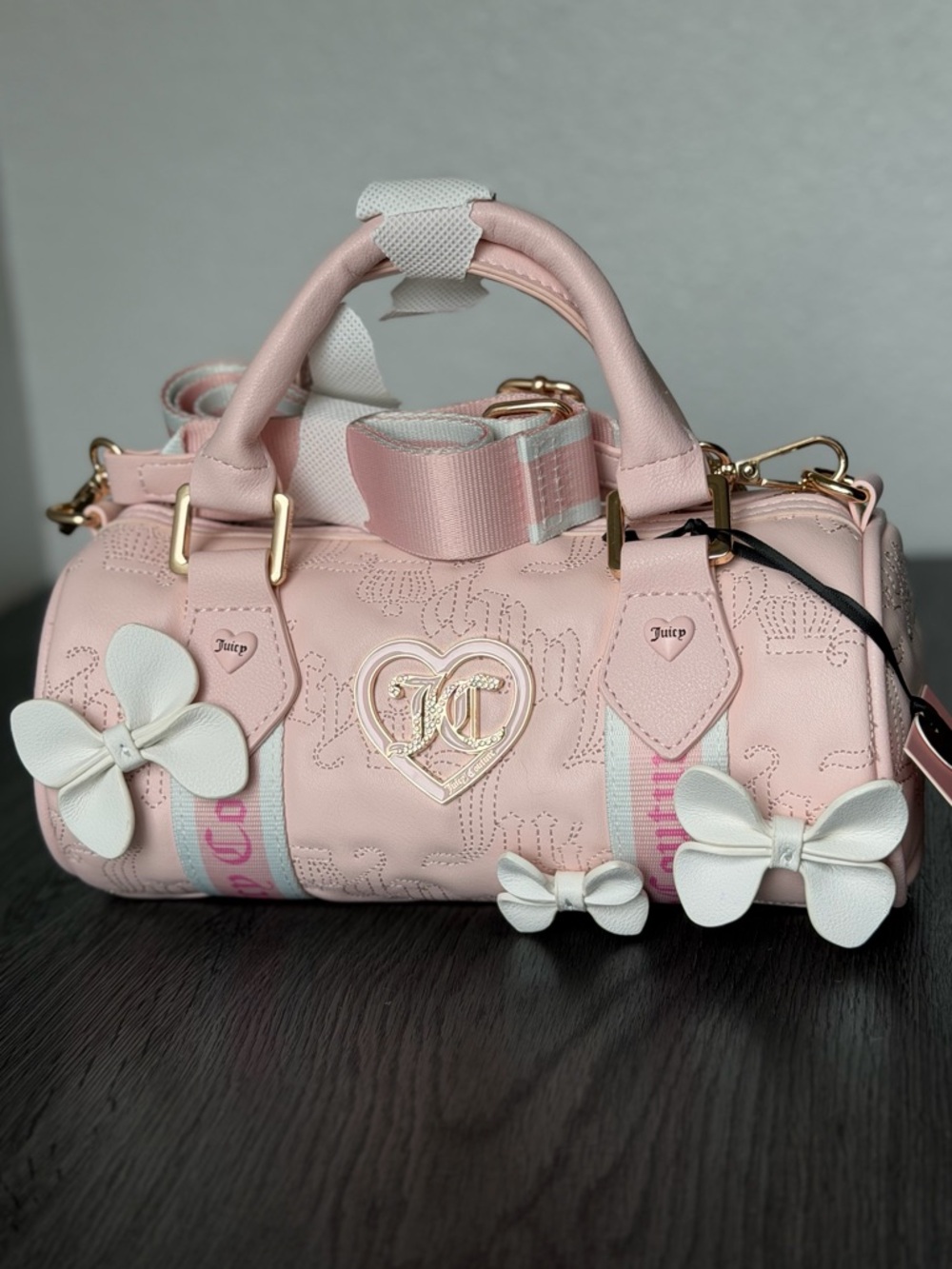 Juicy Couture Save The Best For Last Mini Barrel crossbody Blush Pink bows
